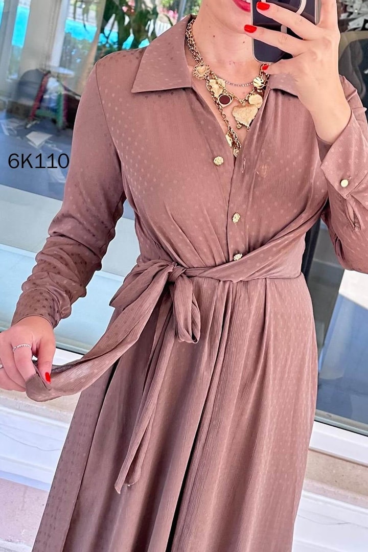 Yandan Bağlamalı Jakarlı Saten Elbise