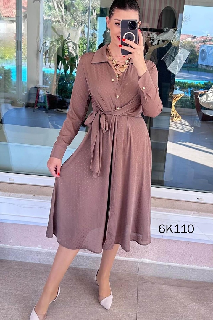 Yandan Bağlamalı Jakarlı Saten Elbise