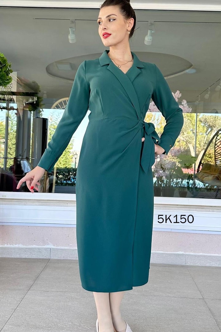 Yandan Bağlamalı Krep Elbise