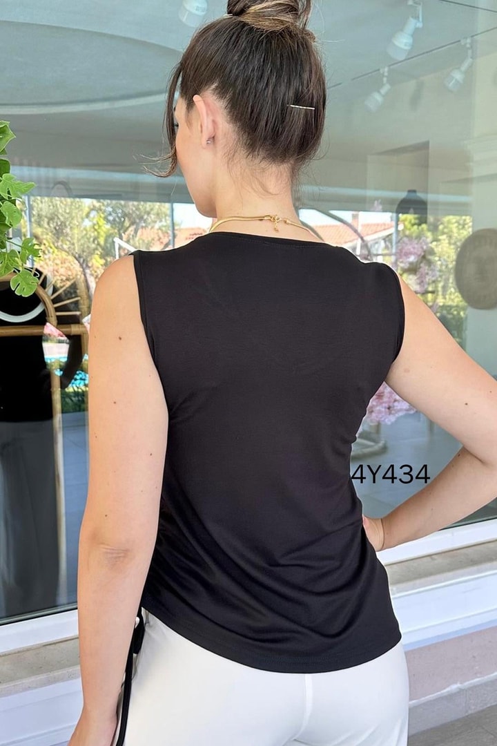 Yandan Büzgülü Sıfır Kol Tshirt