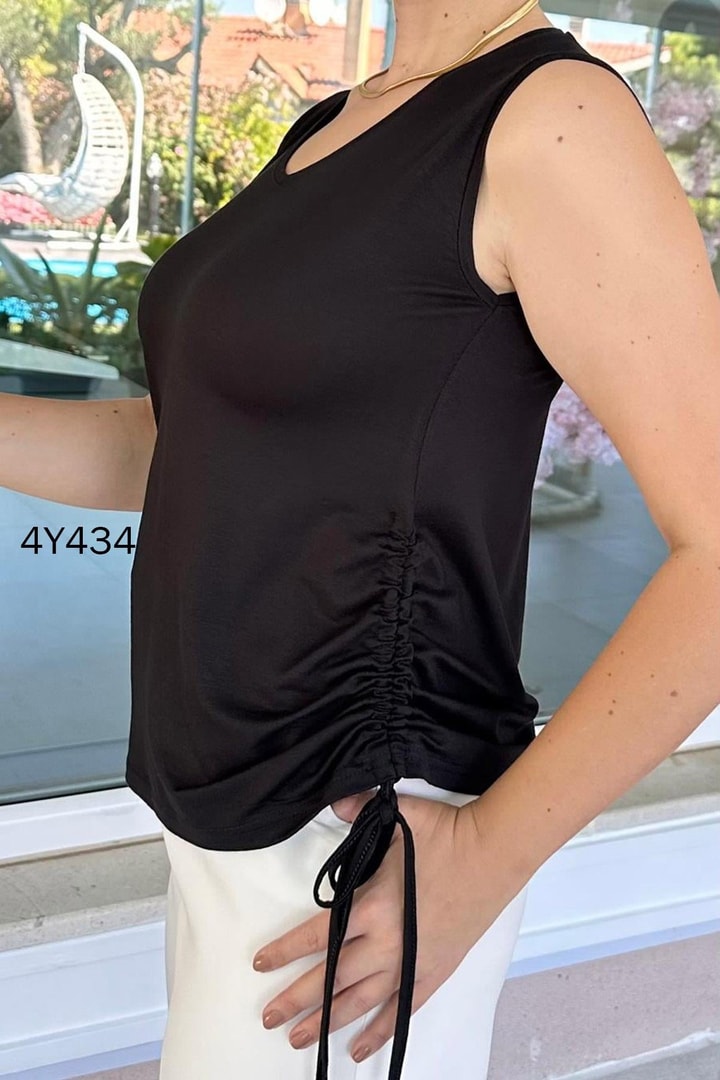 Yandan Büzgülü Sıfır Kol Tshirt