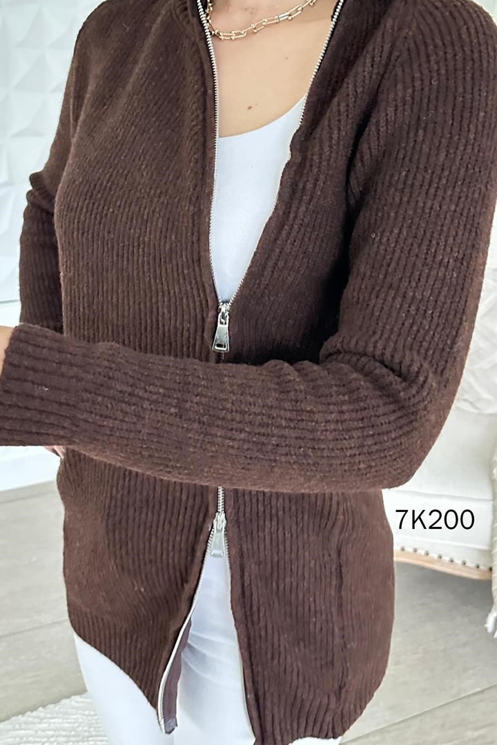 Yandan Fermuarlı Triko Hırka