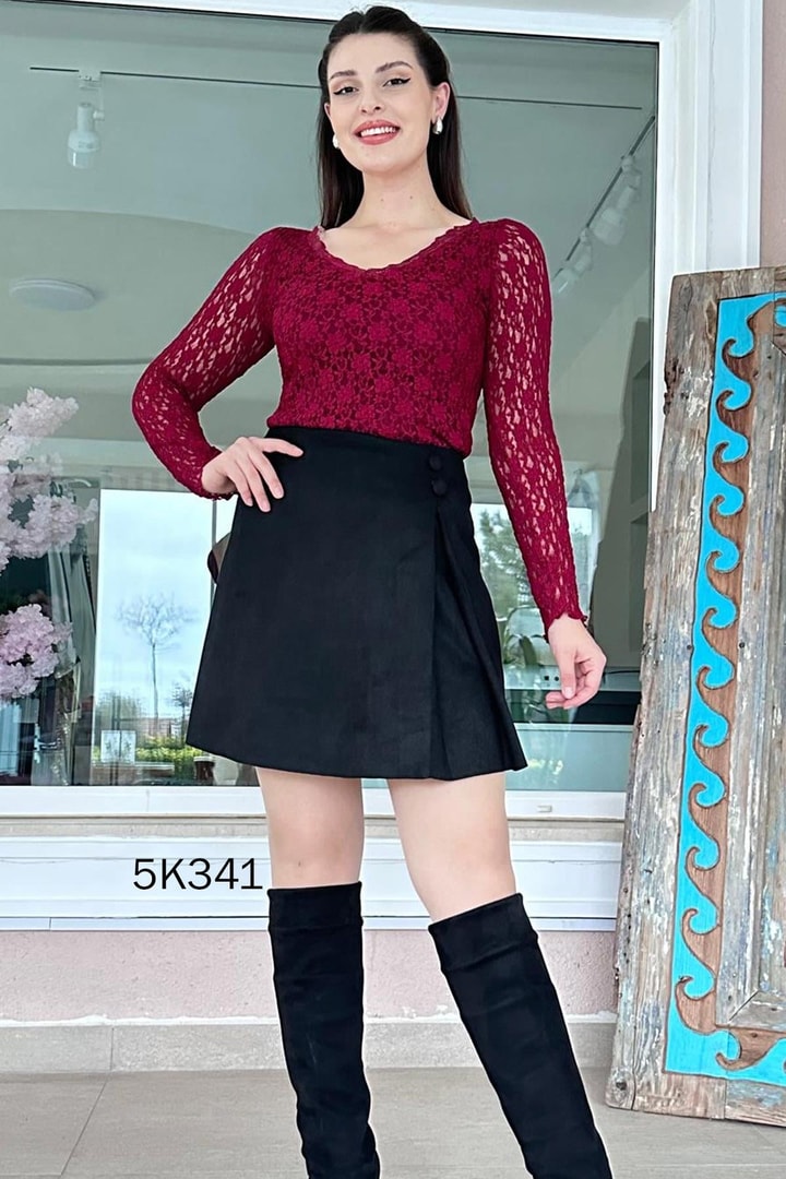 Yanı Pileli Süet Etek
