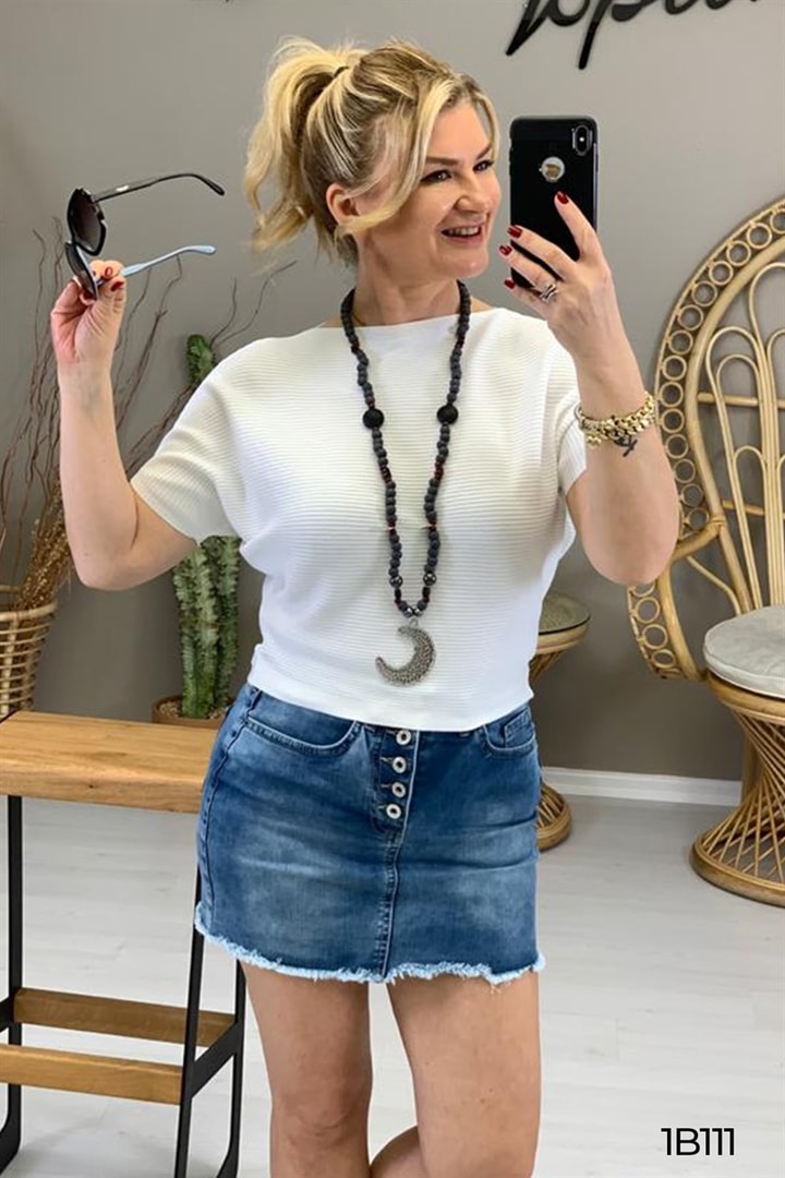 Yarasa Kol Crop Top Bluz