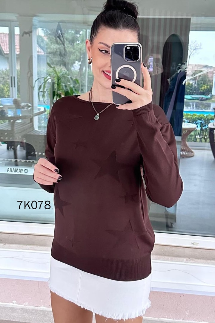 Yıldız Baskılı Merserize Triko Bluz