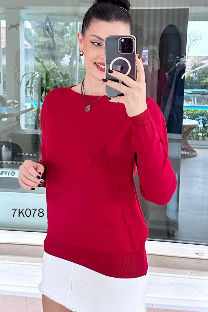 Yıldız Baskılı Merserize Triko Bluz