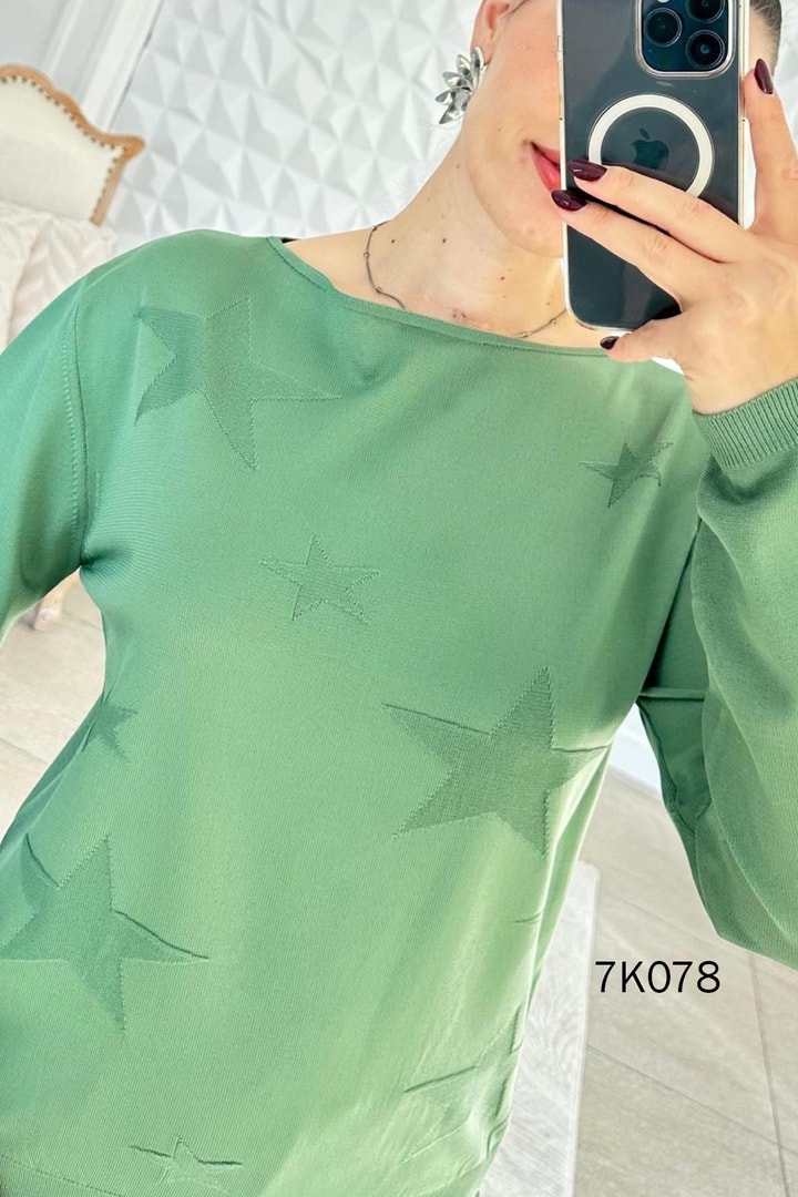 Yıldız Baskılı Merserize Triko Bluz