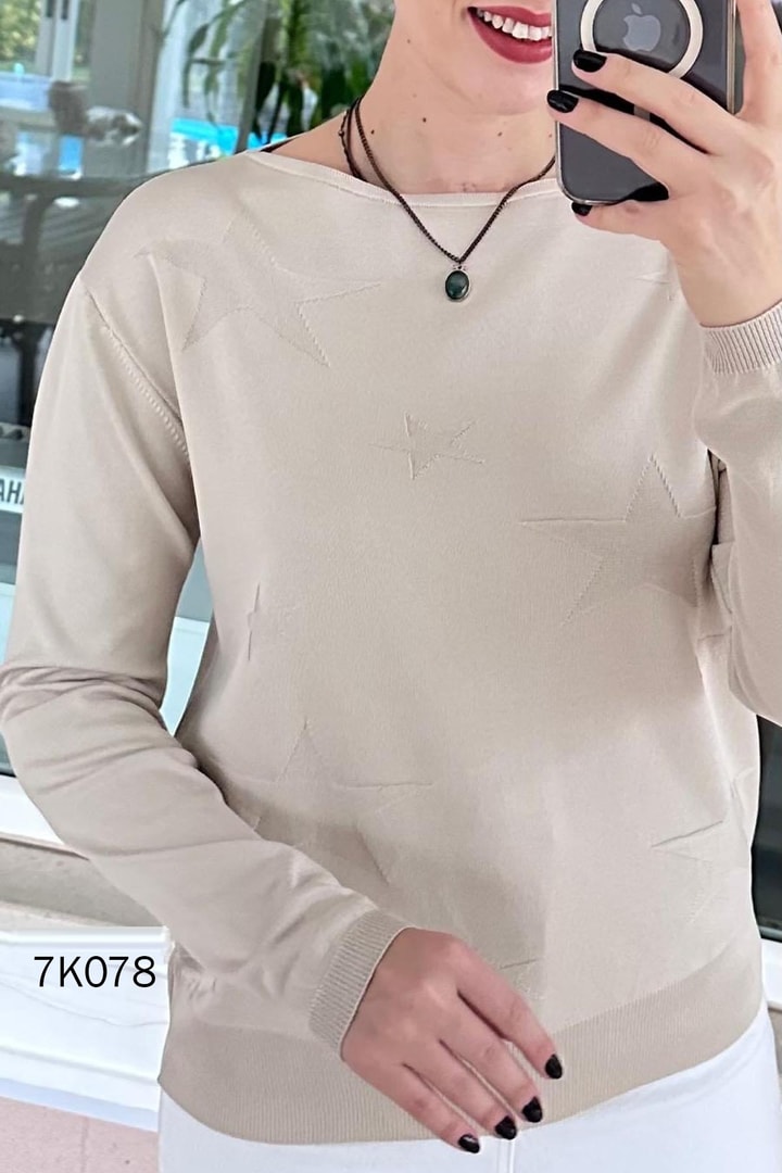 Yıldız Baskılı Merserize Triko Bluz