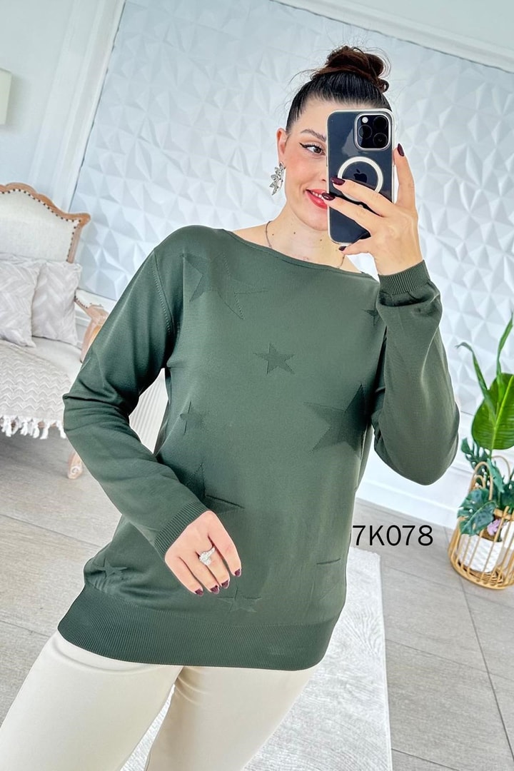 Yıldız Baskılı Merserize Triko Bluz