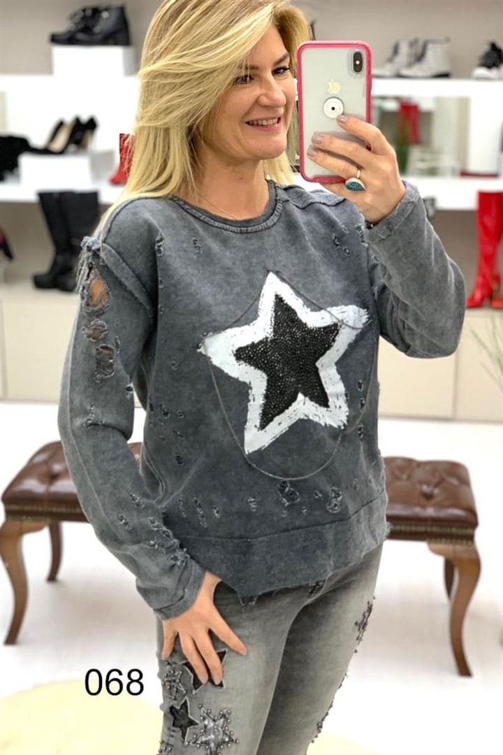 Yıldız Baskılı Sweat Shirt