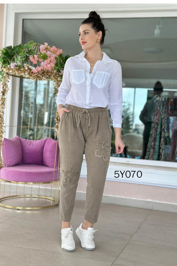 Yıldızlı Keten Pantolon