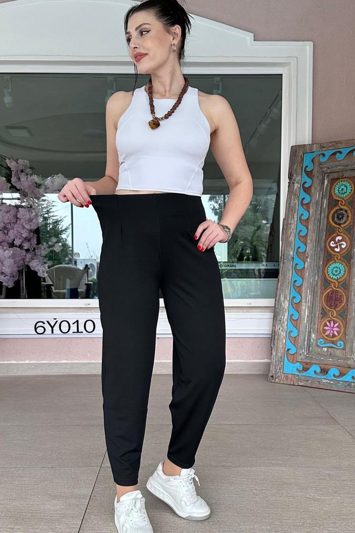 Yüksek Bel Balon Kesim Krep Pantolon