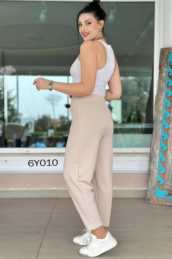 Yüksek Bel Balon Kesim Krep Pantolon