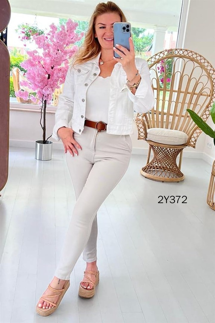 Yüksek Bel Kemerli Streç Kot Pantolon
