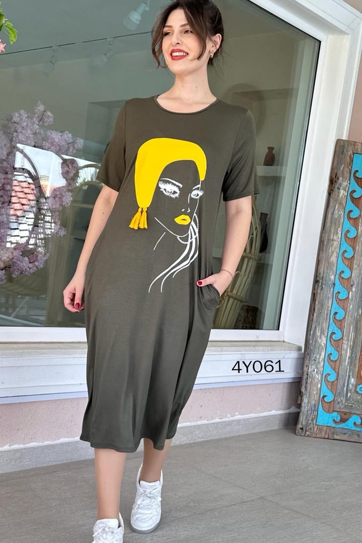 Yüz Baskılı Likralı Elbise