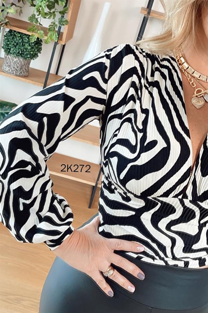 Zebra Desen Crop Bluz