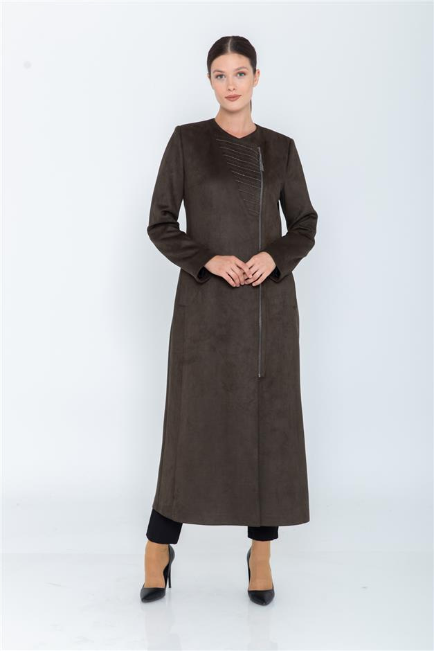 FERMUARLI İŞLEMELİ SÜET PARDESÜ HAKİ 5949