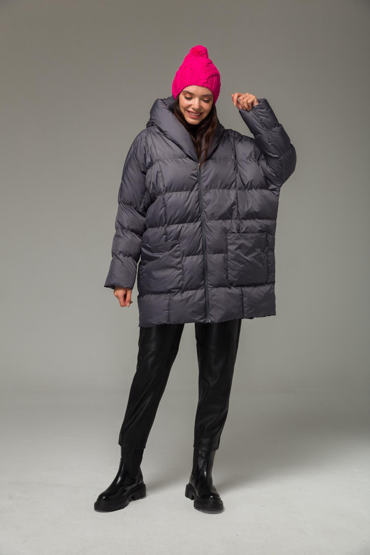 Kapşonlu Oversize Şişme Mont ANTRASİT 6224