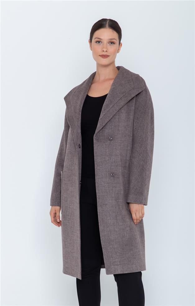 MENDİL YAKA OVERSIZE KAŞMİR KABAN KAHVE 3546-K