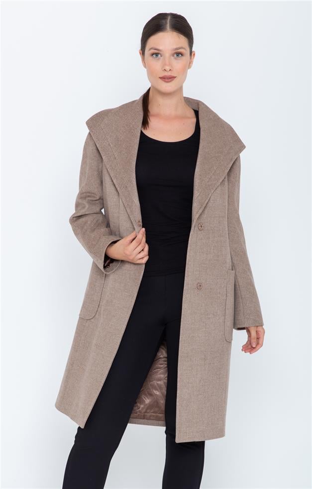 MENDİL YAKA OVERSIZE KAŞMİR KABAN KAMEL 3546-K