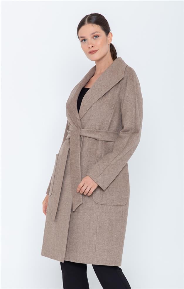 MENDİL YAKA OVERSIZE KAŞMİR KABAN KAMEL 3546-K