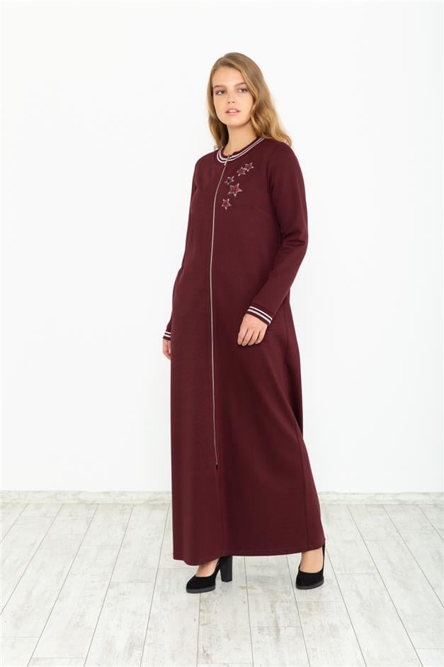 RİBANA VE YILDIZ İŞLEMELİ ÖRME FERACE BORDO 5841