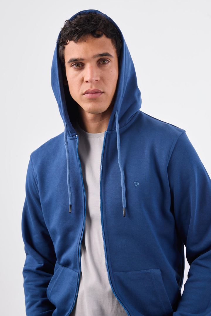 Açık Lacivert Fermuar Kapamalı Kapüşonlu Erkek Regular Fit Sweatshirt