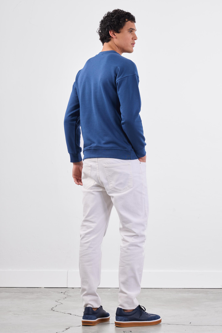 Açık Lacivert Bisiklet Yaka Regular Fit Erkek Sweatshirt