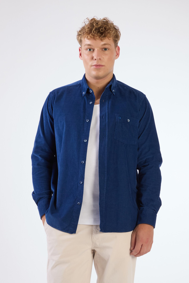 Açık Lacivert Fitilli Kadife Regular Fit Erkek Gömlek 