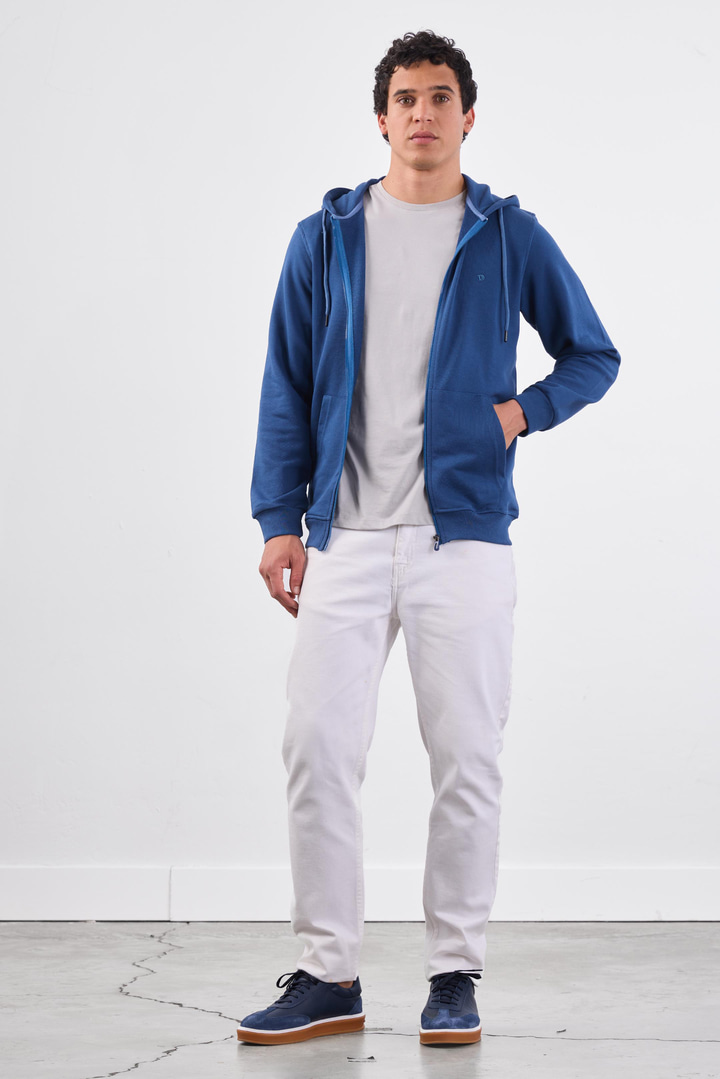 Açık Lacivert Fermuar Kapamalı Kapüşonlu Erkek Regular Fit Sweatshirt