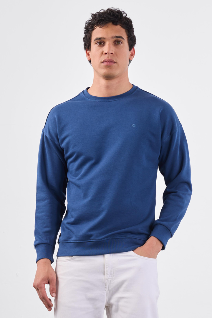 Açık Lacivert Bisiklet Yaka Regular Fit Erkek Sweatshirt