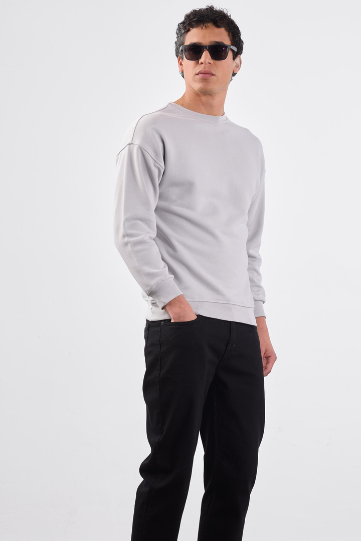 Açık Gri Bisiklet Yaka Regular Fit Erkek Sweatshirt