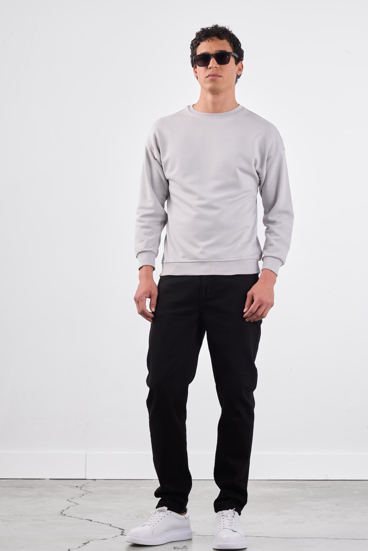 Açık Gri Bisiklet Yaka Regular Fit Erkek Sweatshirt
