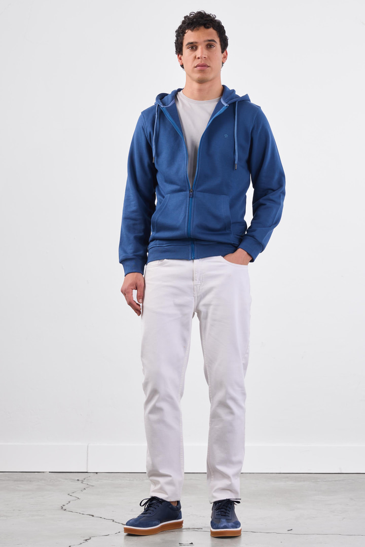 Açık Lacivert Fermuar Kapamalı Kapüşonlu Erkek Regular Fit Sweatshirt