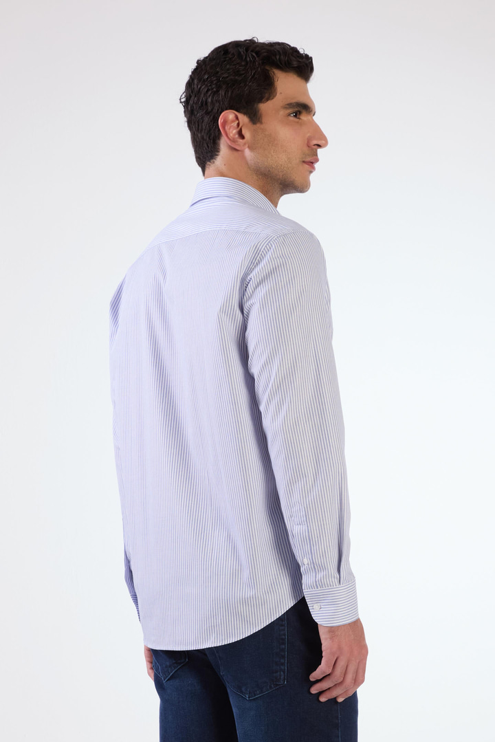 Açık Mavi Çizgili Desen Uzun Kol Regular Fit Erkek Gömlek
