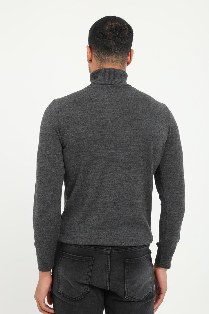Antrasit Klasik Tam Balıkçı Slim Fit Erkek Triko 