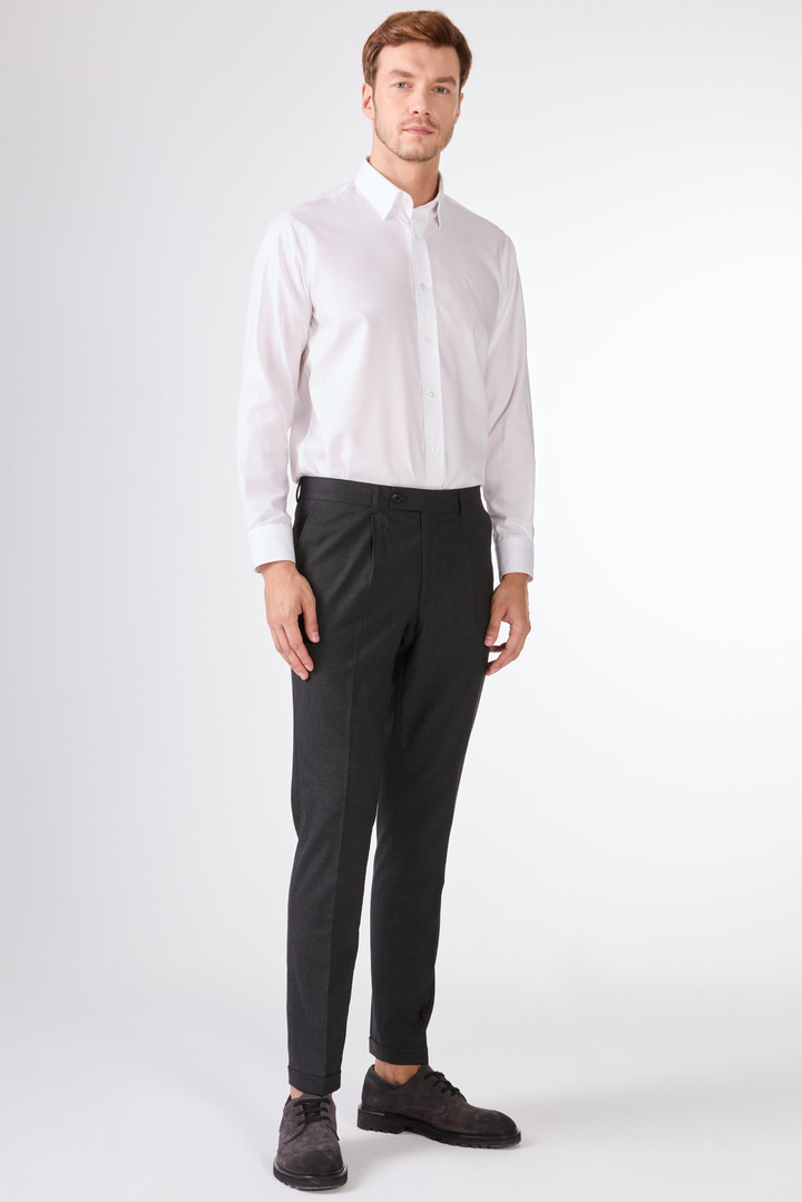 Antrasit Erkek Slim Fit Melanj Desenli Klasik Pantolon 
