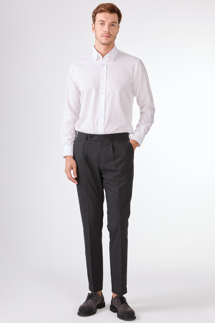 Antrasit Erkek Slim Fit Melanj Desenli Klasik Pantolon 