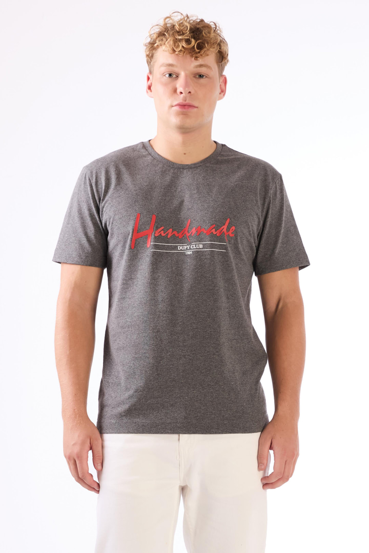 Antrasit Melanj Erkek Regular Fit Baskılı Casual O Yaka T-shirt 