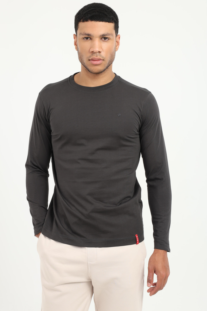 Antrasit Basic O Yaka Erkek Uzun Kollu T-Shirt