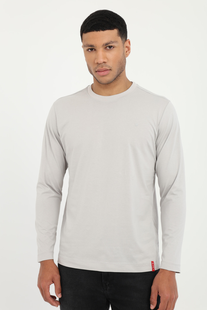 Gri Basic O Yaka Erkek Uzun Kollu T-Shirt