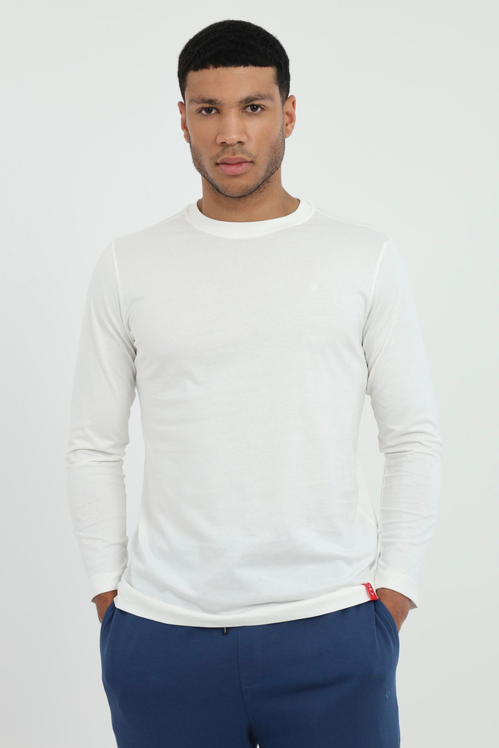 Beyaz Basic O Yaka Erkek Uzun Kollu T-Shirt