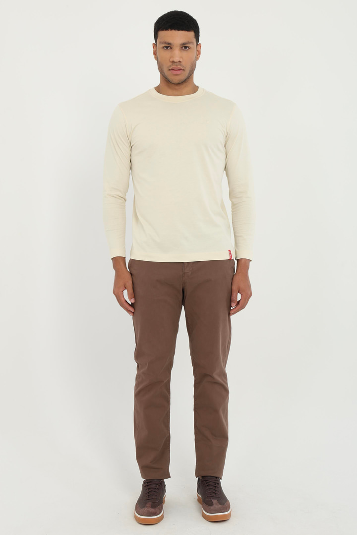 Bej Basic O Yaka Erkek Uzun Kollu T-Shirt
