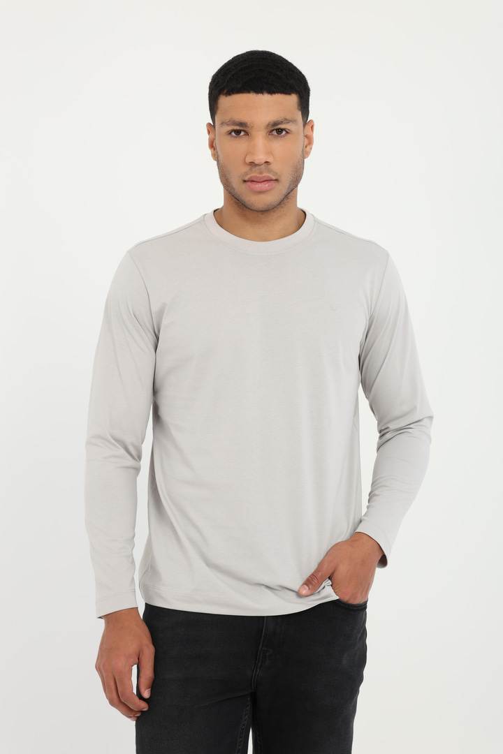 Gri Basic O Yaka Erkek Uzun Kollu T-Shirt