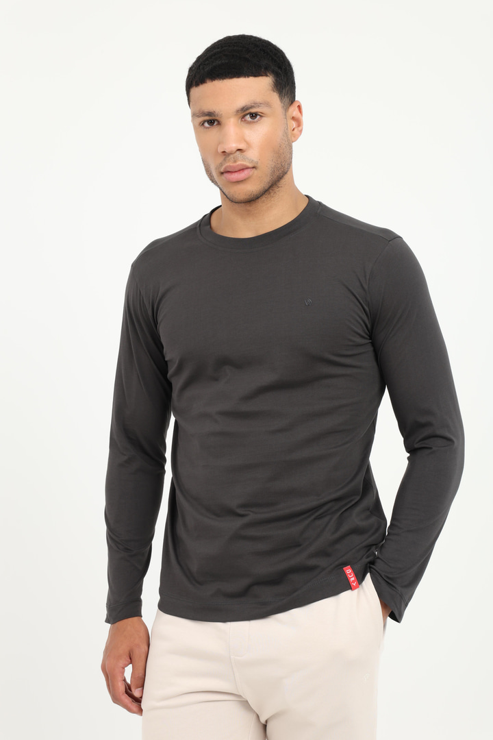 Antrasit Basic O Yaka Erkek Uzun Kollu T-Shirt