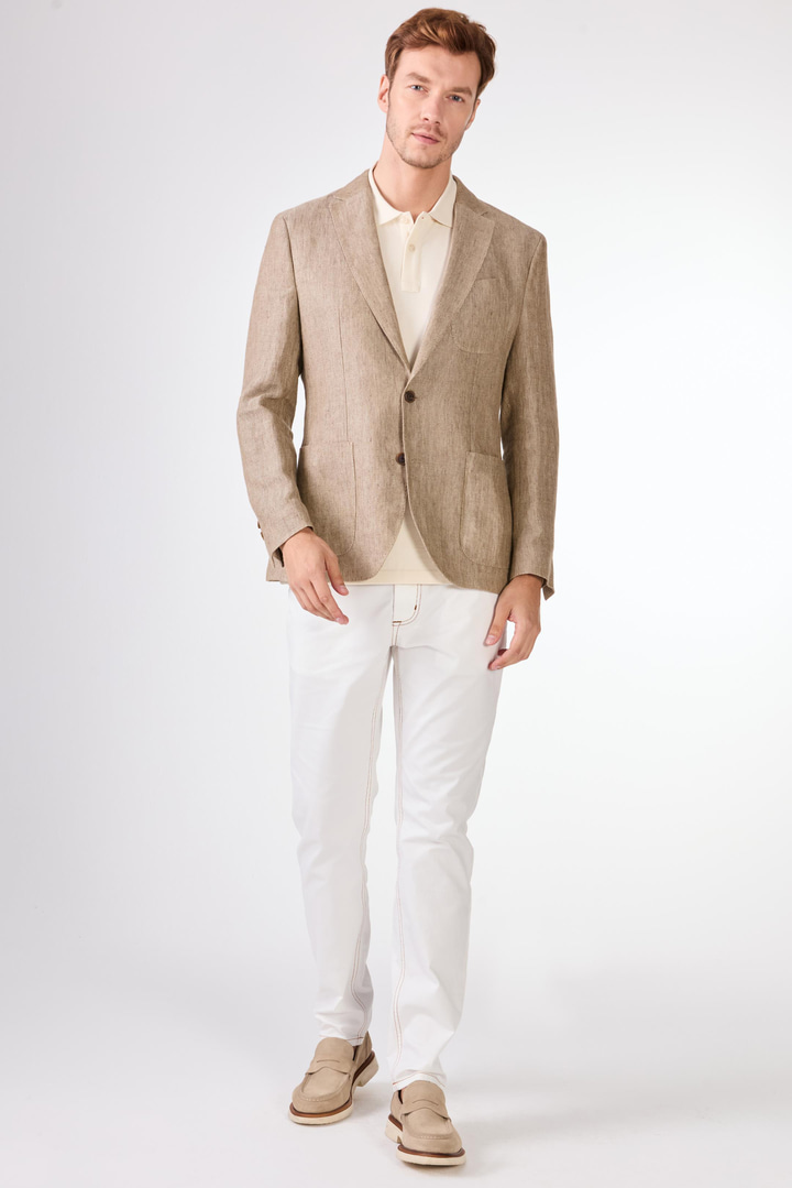 Bej Mono Yaka Slim Fit Erkek Ceket