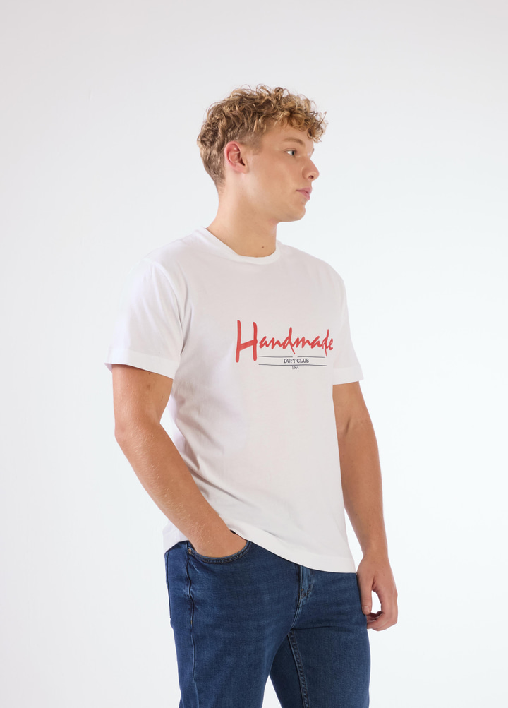 Beyaz Erkek Regular Fit Baskılı Casual O Yaka T-shirt 