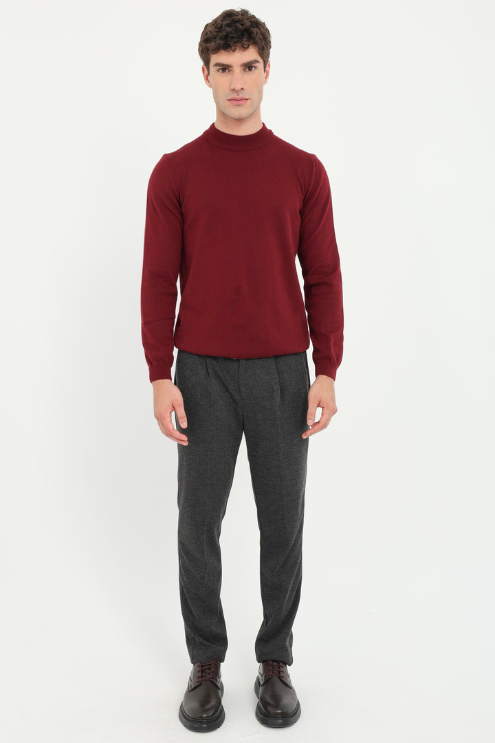 Bordo Yarım Balıkçı Düz Regular Fit Erkek Triko