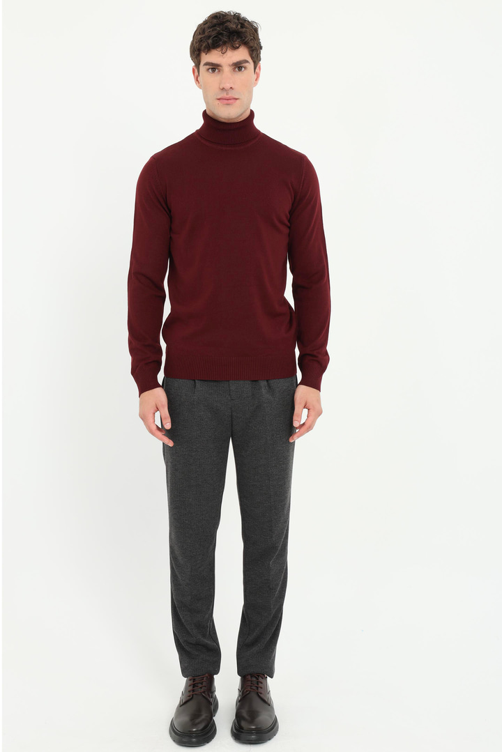 Bordo Balıkçı Yaka Slim Fit Erkek Triko