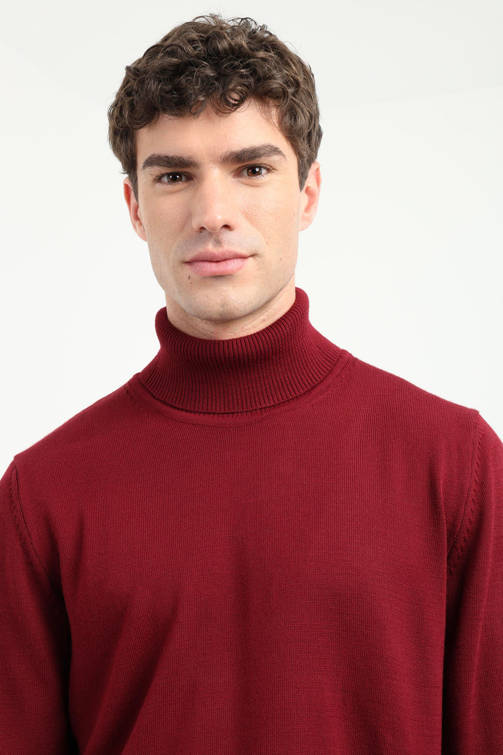 Bordo Tam Balıkçı Slim Fit Erkek Triko